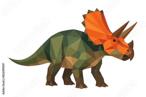 Geometric low poly triceratops on white background