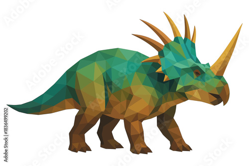 Polygonal triceratops: vibrant low poly dinosaur art with geometric flair