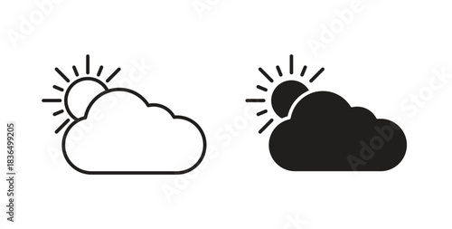 Partially cloudy icon in line design and solid black and white colors for designs
