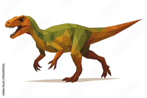 Low poly dinosaur art: geometric tyrannosaurus in vibrant colors