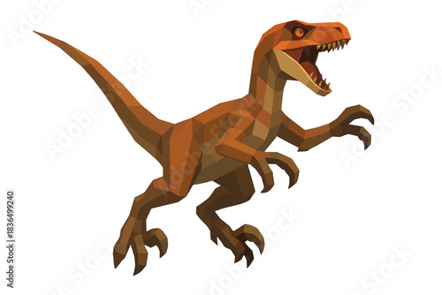 Low polygon dinosaur roaring in dynamic pose with angular design