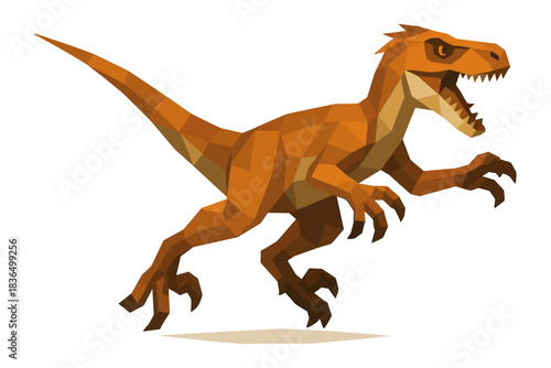 Geometric dinosaur design in low poly style with bold colors and sharp angles