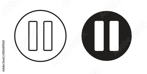 Pause icon in line design and solid black and white colors for designs