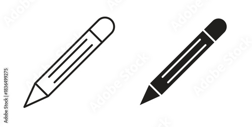 Pencil icon in line design and solid black and white colors for designs