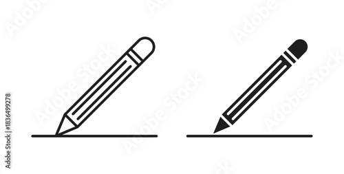 Pencil icon in line design and solid black and white colors for designs