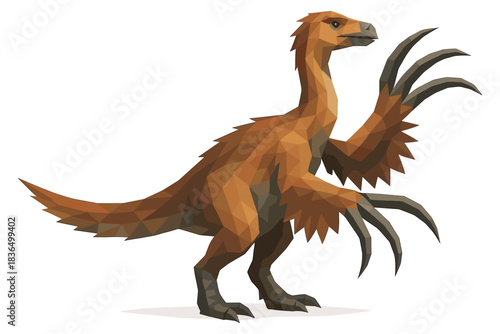 Low poly therizinosaurus with distinctive claws in side view