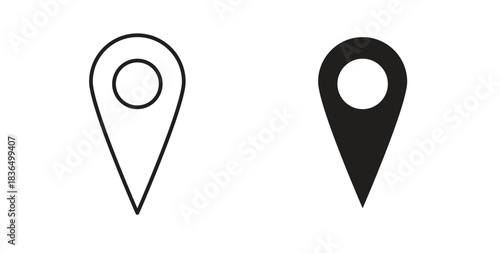 Pin icon in line design and solid black and white colors for designs