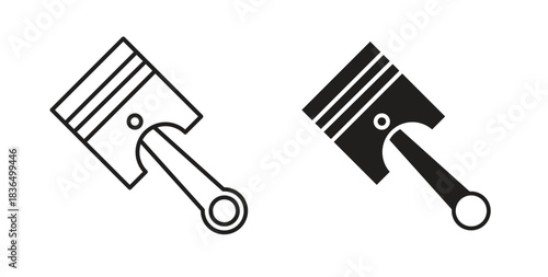 Piston icon in line design and solid black and white colors for designs