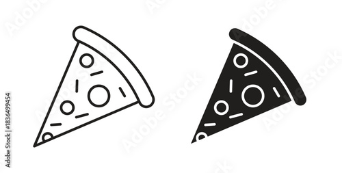 Pizza icon in line design and solid black and white colors for designs