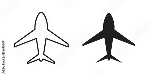 Plane icon in line design and solid black and white colors for designs