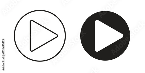 Play button icon in line design and solid black and white colors for designs