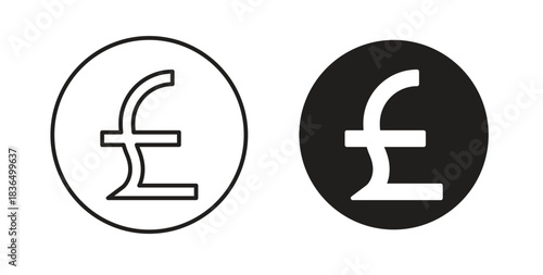 Pound icon in line design and solid black and white colors for designs