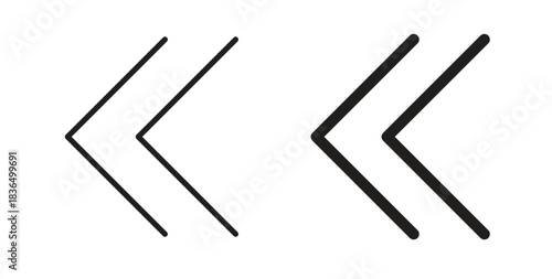 Previous arrow icon in line design and solid black and white colors for designs