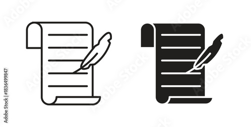 Quill icon in line design and solid black and white colors for designs
