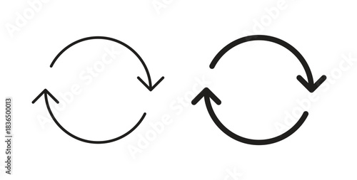 Repeat icon in line design and solid black and white colors for designs