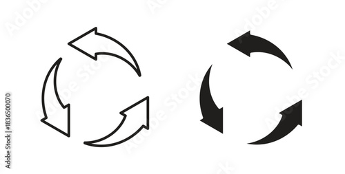 Reuse icon in line design and solid black and white colors for designs