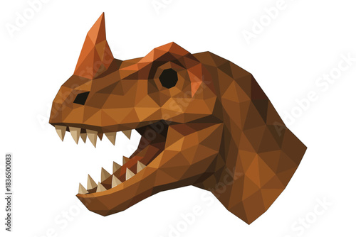 Low poly dinosaur head in geometric brown tones