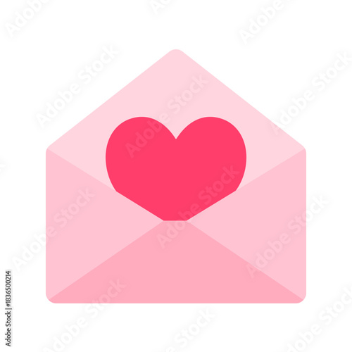 Flat icon of an open envelope revealing a heart symbol instead of a letter. Ideal for expressing love, Valentine cards, romantic messages, and sweet symbolic designs.