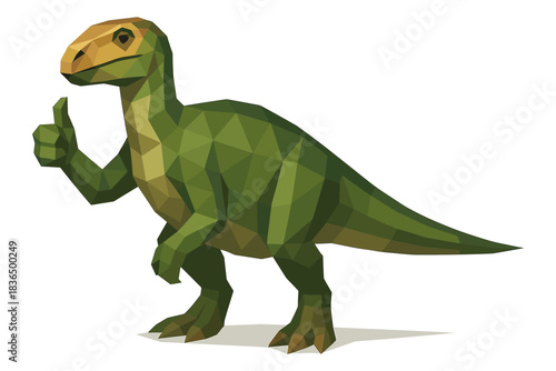 Geometric dinosaur giving thumbs up in low poly style
