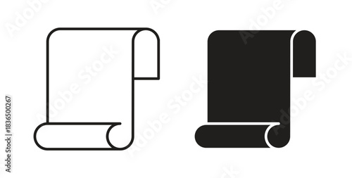 Scroll icon in line design and solid black and white colors for designs