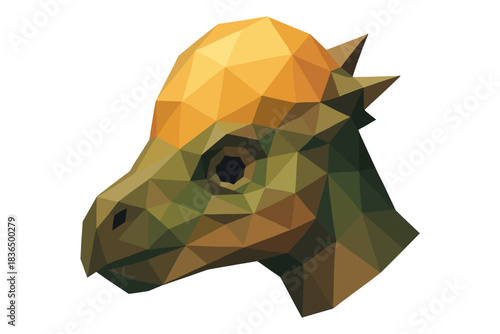 Colorful low poly dinosaur head with geometric shapes and triangles