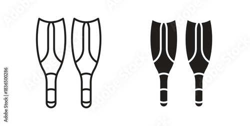 Scuba diving icon in line design and solid black and white colors for designs