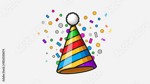 Celebrate birthday party with colorful party hat and confetti for fun festive celebration event design