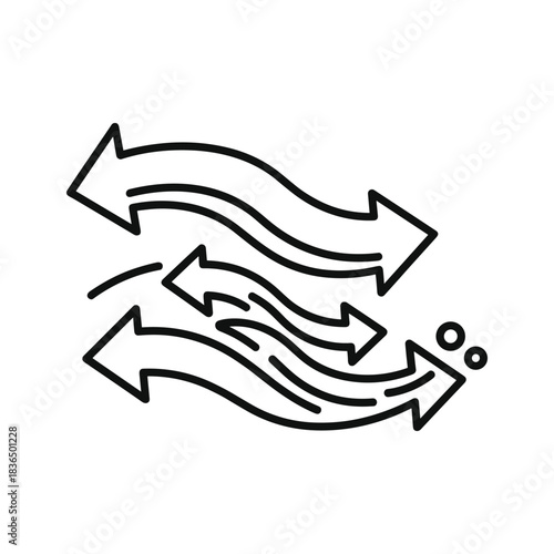 Wavy arrows indicating airflow direction change vector graphic