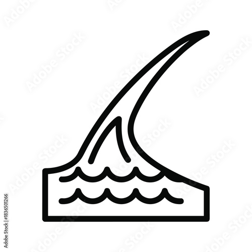 Shark fin icon emerging from water in a simple line art style