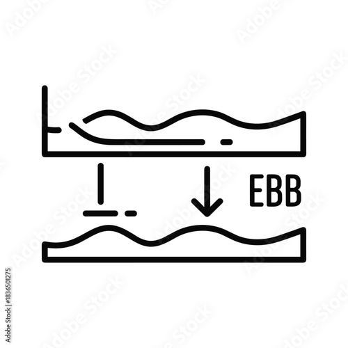 Ebb tide concept vector icon showing water level decreasing