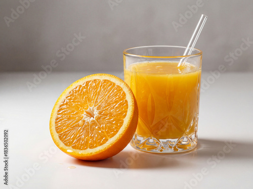 orange with glass of orange juice