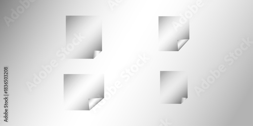 white twisted poster on a shelf. Set paper stickers isolated on white background. White Rectangle Stickers with Corner Peels isolated on transparent background. Blank transparent square stickers .
