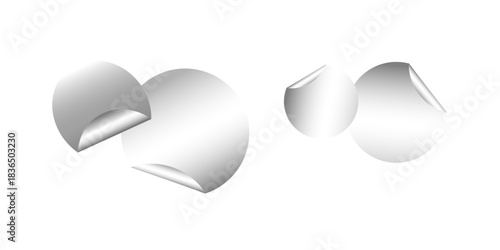 Set white round paper adhesive stickers mockup with curved corner and shadow. blank paper labels vector stickers. Blank Sticker Design For Mockup Template .
