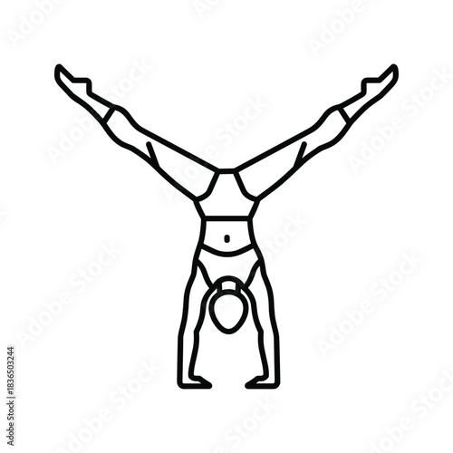 Minimalist line art of a person doing a v-split handstand pose