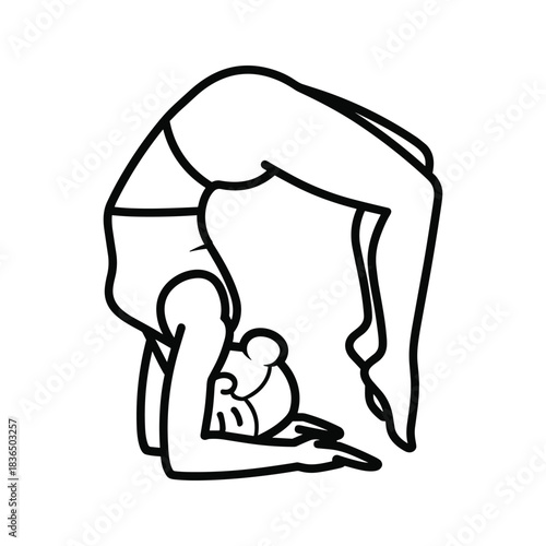 Stylized line art of person performing challenging yoga pose