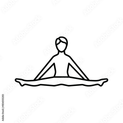 Outline illustration of a person doing a full leg split stretch