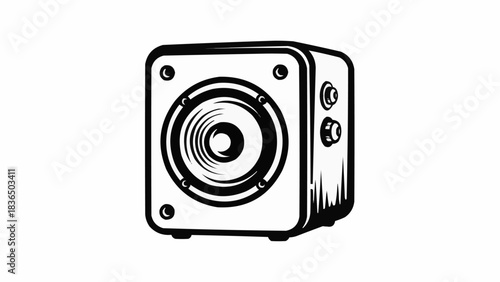 Vintage Speaker Icon Black and White Illustration.