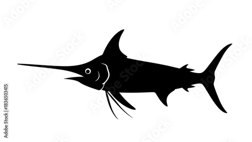 Black swordfish silhouette isolated on white background