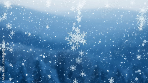 Snowflake Cascade Over Blue Mountain Landscape A Winter Wonderland Scene