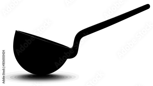 Single black ladle silhouette isolated on white background