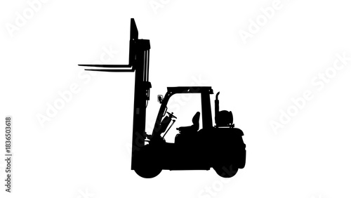 Black forklift silhouette isolated on white background