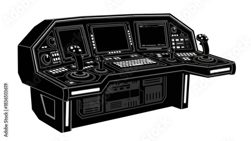 Advanced control panel console illustration, isolated on white background