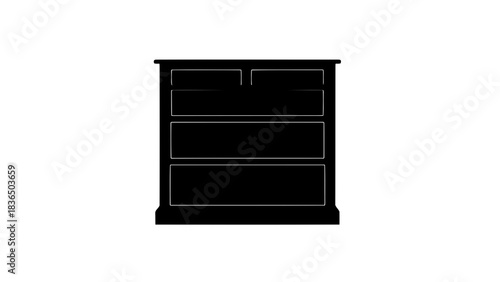 Three black drawer silhouettes, isolated on white background with high contrast