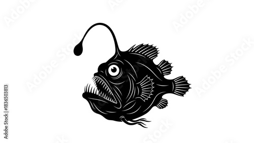Anglerfish black silhouette isolated on white background