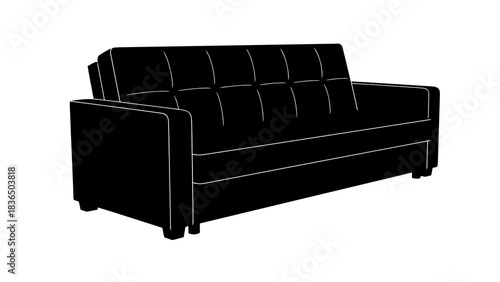 Black sofa silhouette isolated on white background