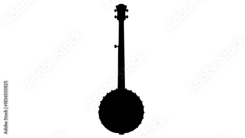 Single black banjo silhouette, isolated on white background