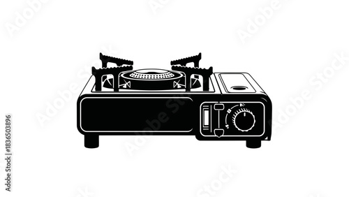 Single gas stove burner isolated on white background with sharp studio lighting