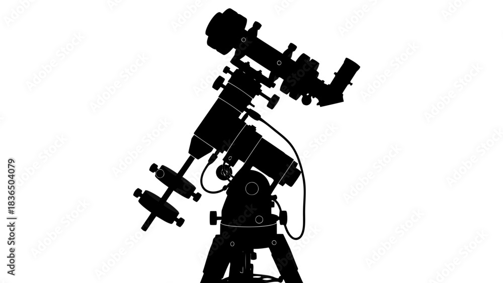 Fototapeta premium Black telescope silhouette, isolated on white background