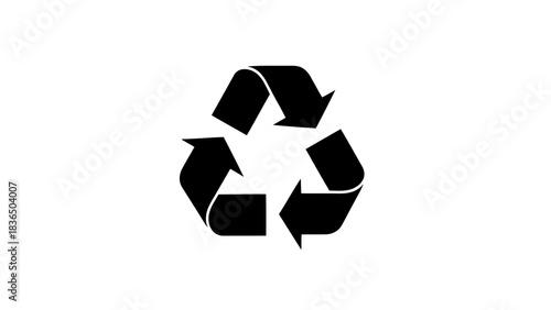 Single black recycling symbol, isolated on white background with sharp studio lighting