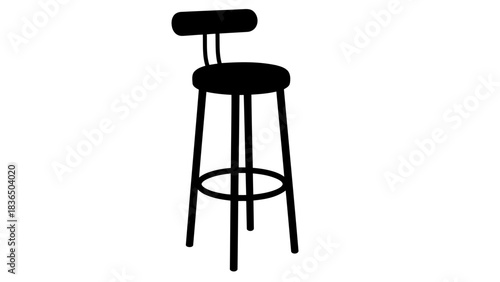 Single black bar stool silhouette isolated on white background
